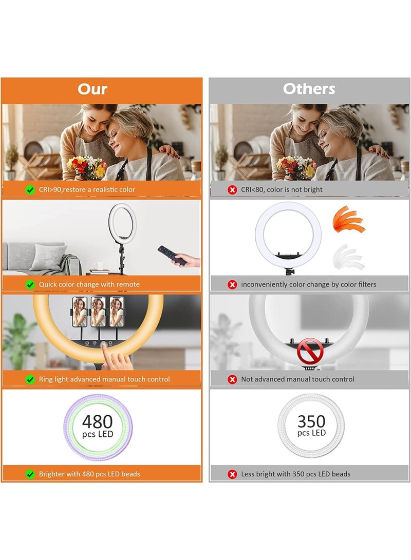 رينج لايت LED مقاس 18 بوصة بحامل ثلاثي وقاعدة موبايل – 3 أوضاع إضاءة و11 مستوى سطوع للمكياج وتصوير الفيديو - Image 5