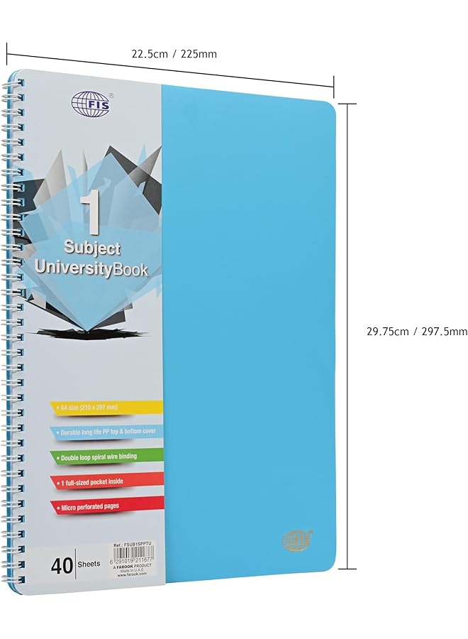 إيروريكس كتاب جامعي حلزوني من الورق المقوى غلاف نيون 1 موضوع مقاس A4 210X297 مم 40 ورقة باللون الفيروزي Fsub1Spptu - Image 3