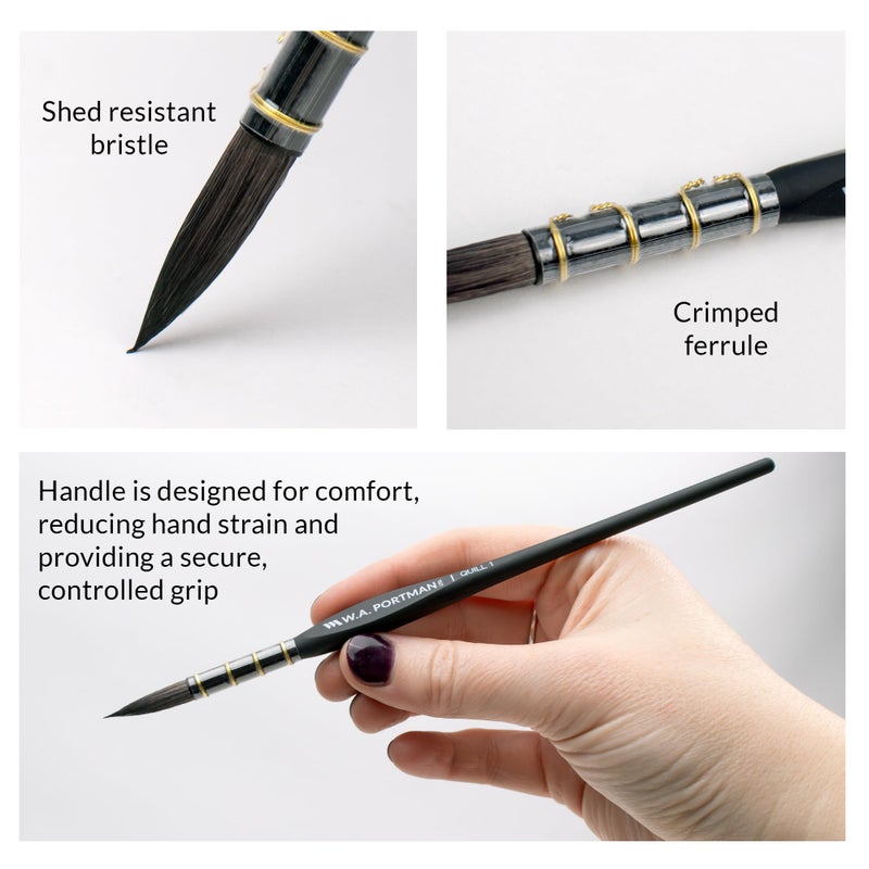 W.A. Portman WA Portman Quill Round Watercolor Brushes Professional 4pc Set â€“ 100% Vegan, Cruelty-Free Synthetic Squirrel Hair Watercolor Brushes Set with Triangular Comfort Grip â€“ Precision Art Brush for Artists - Image 4