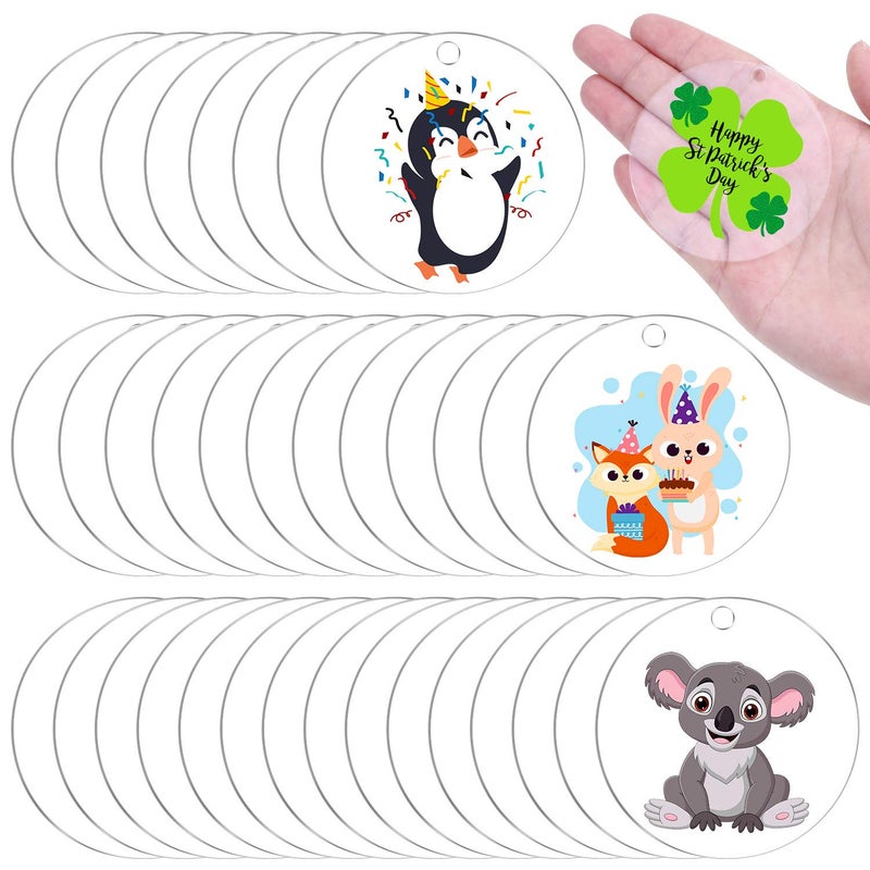 أوداب أكريليك مفاتيح فارغة 30 قطعة 25 بوصة دائرية شفافة مع ثقب للنقش مشاريع DIY الحرف الفنية