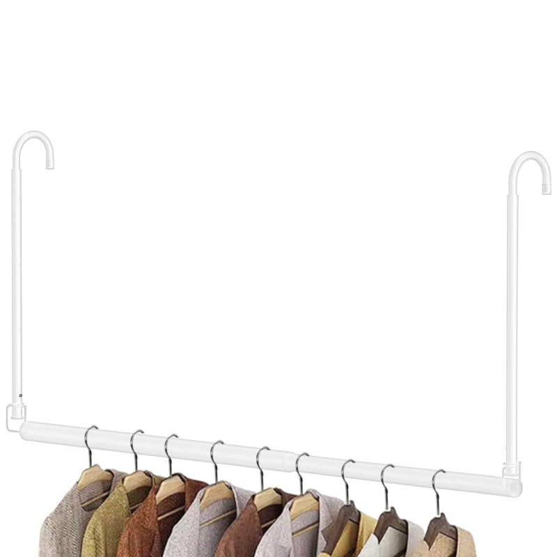 Tiemlet Hanging Closet Rod, Adjustable Height & Width Closet Rods for Hanging Clothes-Closet Extender Hanging Rod Space-Maximizing Design Suitable for Hanging and Drying Clothes, White - Image 1