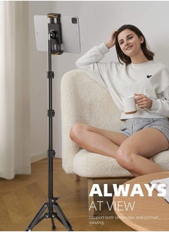Generic Tablet Floor Tripod Stand - 64.9" Tablet Holder Mount with Adjustable Height for Stream/Watching with Bluetooth Remote, for iPad Pro 12.9, Mini, Air  - Image 3