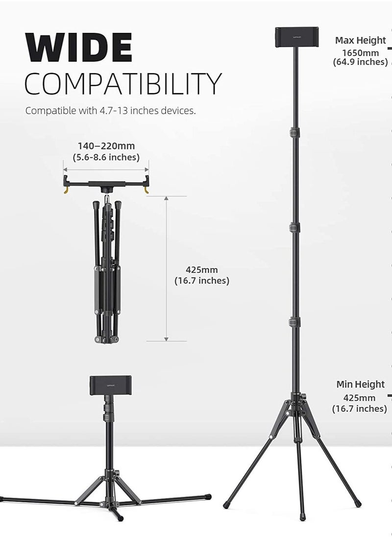 Generic - Tablet Floor Tripod Stand - 64.9" Tablet Holder Mount with Adjustable Height for Stream/Watching with Bluetooth Remote, for iPad Pro 12.9, Mini, Air - Image 1