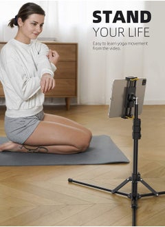 Generic Tablet Floor Tripod Stand - 64.9" Tablet Holder Mount with Adjustable Height for Stream/Watching with Bluetooth Remote, for iPad Pro 12.9, Mini, Air  - Image 4