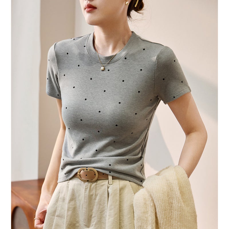 # Blended Lightweight Modal Cotton Skin-Friendly And Soft# Age-Reducing Wave Dot T-Shirt Women'S Summer Short-Sleeved All-Match Korean Top - Image 1