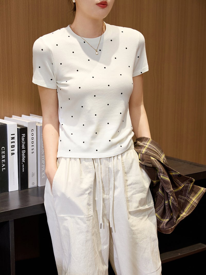# Blended Lightweight Modal Cotton Skin-Friendly And Soft# Age-Reducing Wave Dot T-Shirt Women'S Summer Short-Sleeved All-Match Korean Top - Image 5