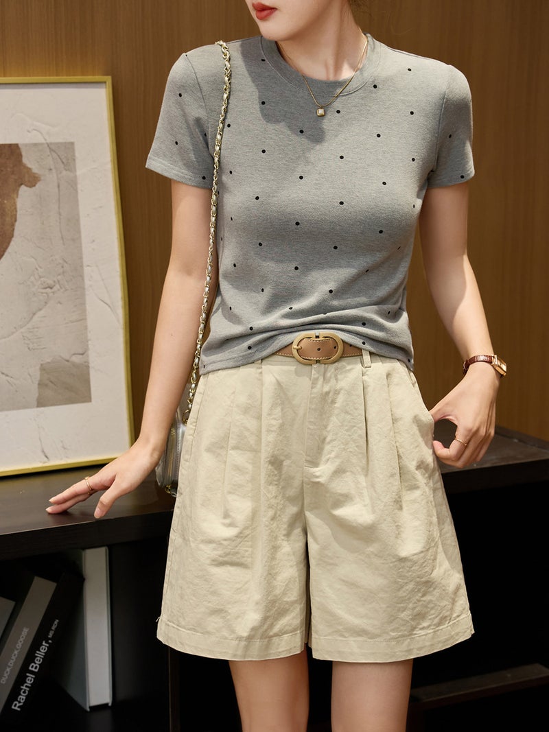 # Blended Lightweight Modal Cotton Skin-Friendly And Soft# Age-Reducing Wave Dot T-Shirt Women'S Summer Short-Sleeved All-Match Korean Top - Image 2