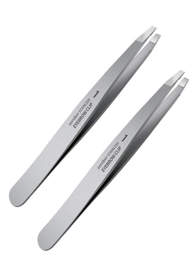 ZERNBER Flat and Slant Tip Tweezers of 2 Pack, Stainless Steel Precision Tweezer for Women Eyebrow & Hair Removal - Image 1