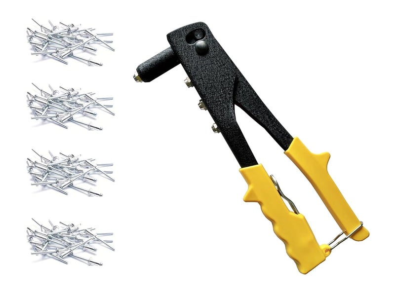 طقم أدوات تثبيت الصواميل شبه الأوتوماتيكي ® مسدس تثبيت الصمامات الثقيل للأحجام M3–M8 أداة تثبيت يدوية للخيوط المعدنية والبلاستيكية والخشبية للاستخدام المهني والهوايات (ممتاز (مسدس + صمامات))