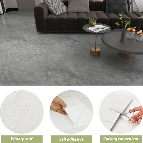 Lareko 20Sq.Ft Grey Marble Peel and Stick Vinyl Floor Tiles,20 Tiles - 12" x 12",Waterfproof and Self Adhesive Vinyl Sticker Tiles,Laminate Flooring for for Kichen,Bathroom,Dining Room(Grey) - Image 4