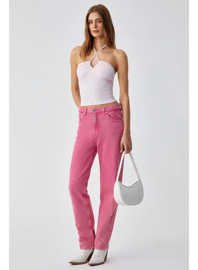 Ethiquet URICI Women's Slim Strap Neckline Tie-Back Thin Short Pink Blouse.