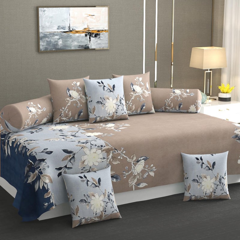 KETOSTICS 300 TC 100% Pure Cotton Diwan Set Covers 8 Pieces Pure Cotton Designer Printed Standard Diwan Set (1 Single Bedsheet, 2 Bolster Covers, 5 Cushion Covers) (DS- AS 33) - Image 3