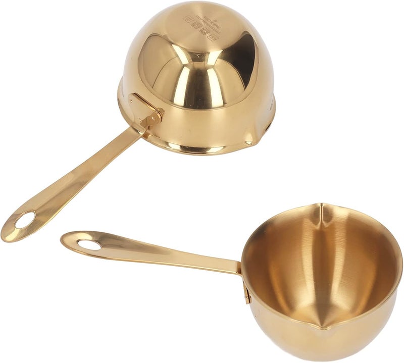 Stainless Steel Saucepan, Professional Home Cooking Tool Dual Pouring Spouts Fast Boiling Easy Pouring Sauce Pan for Chocolate Milk Hot Oil (Gold) - Image 4