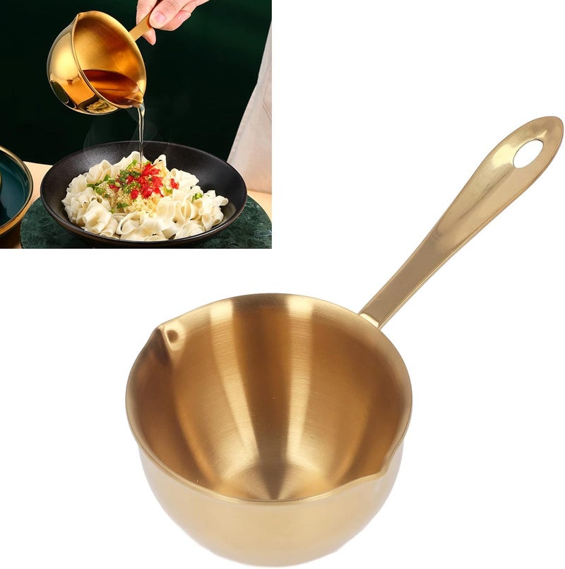 Stainless Steel Saucepan, Professional Home Cooking Tool Dual Pouring Spouts Fast Boiling Easy Pouring Sauce Pan for Chocolate Milk Hot Oil (Gold) - Image 3
