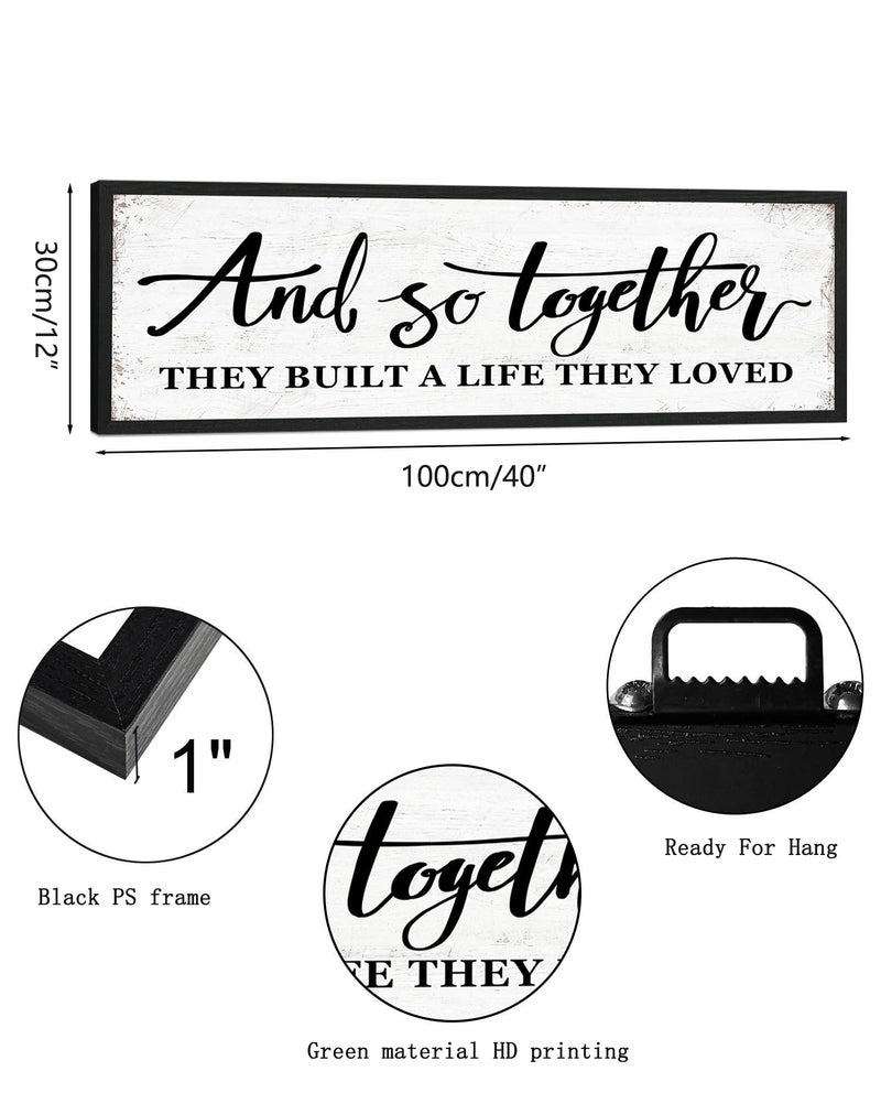 1 KINGO And So Together They Built a Life They Loved Sign: Rustic Bedroom Signs Wall Decor Above Bed Modern Farmhouse Wall Decor Inspirational Quotes Family Signs Framed Hanging Wall Plaque 12" x 40" - Image 4