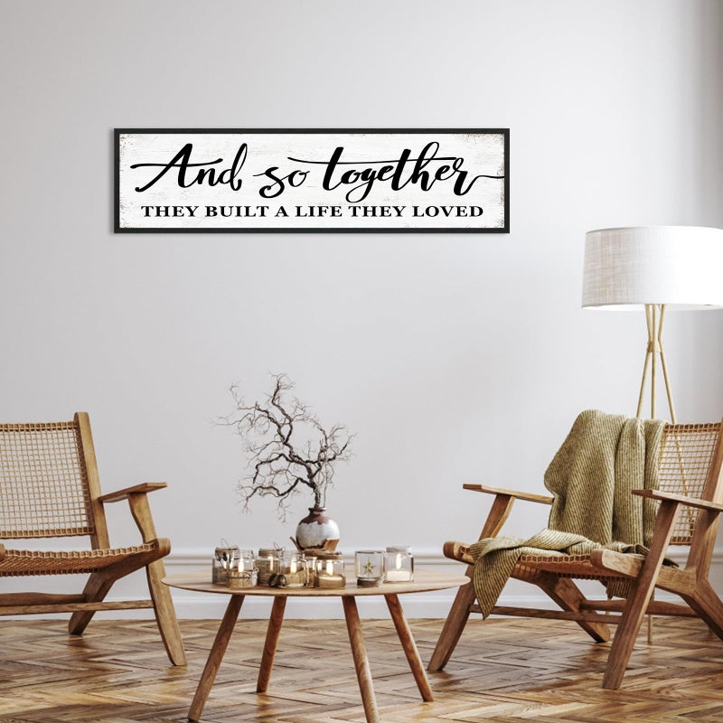 1 KINGO And So Together They Built a Life They Loved Sign: Rustic Bedroom Signs Wall Decor Above Bed Modern Farmhouse Wall Decor Inspirational Quotes Family Signs Framed Hanging Wall Plaque 12" x 40" - Image 2