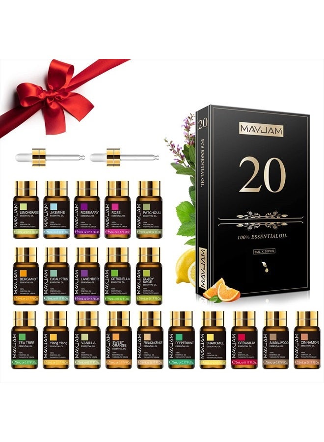 MAYJAM Tea Tree 20 Pcs Pure Essential Oil Gift Set, for Diffuser, Humidifiers, Skin Care, Massage, Fragrance Oil Scent for DIY Candle and Soap Making, Gift for Friend (5ML) - Image 2