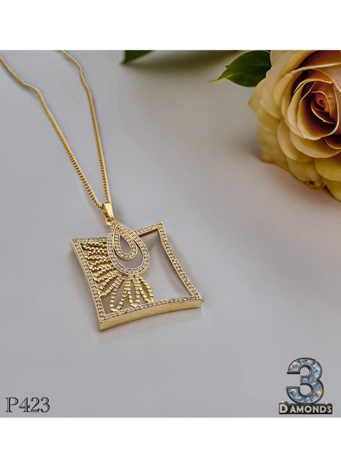 سلسلة مطلية بالذهب بشكل مربع مع تصميم دمعة وأشعة الشمس – 3Diamonds