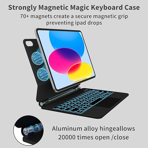 Sooguard for iPad 11th 10th Generation Case with Keyboard,11/10.9 inch 2025 A16/2022 Folio Keyboard Case,Magnetic Wireless Magic Keyboard,7-Color Backlight,Multi-Touch Trackpad, Thin & Light (Black) - Image 4
