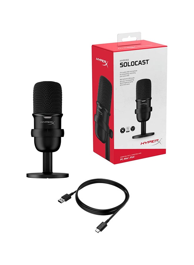 هايبركس Hyperx Solocast - ميكروفون ألعاب بمكثف USB، لأجهزة الكمبيوتر الشخصية وPs4 وPs5 وMac، مستشعر النقر لكتم الصوت، نمط قطبي قلبي، رائع للألعاب، والبث، والبودكاست، وتويتش، ويوتيوب، والخلاف - Image 2