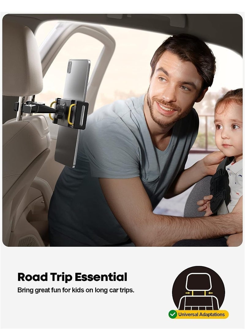 ELTRAZONE Car Tablet Headrest Holder – Back Seat Mount Stand for Kids, Road Trip Travel Accessory Compatible with 2024 iPad Pro 11/13", iPad Air, Mini, Galaxy Tab, Kindle & All 4.7"–13" Tablets – Adjustable, Hands-Free Viewing – Black - Image 2
