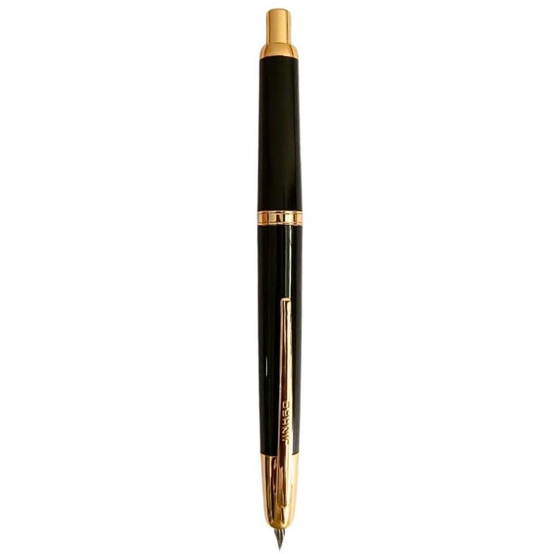 Goldleaf Jinhao 20 Press Retractable Fountain Pen – Fine Nib with Converter – Plastic Body & Metal Clip – Multiple Colors – Smooth Writing Daily Pen (No Ink Included) (Piano Black (Gold Clip)) - Image 1