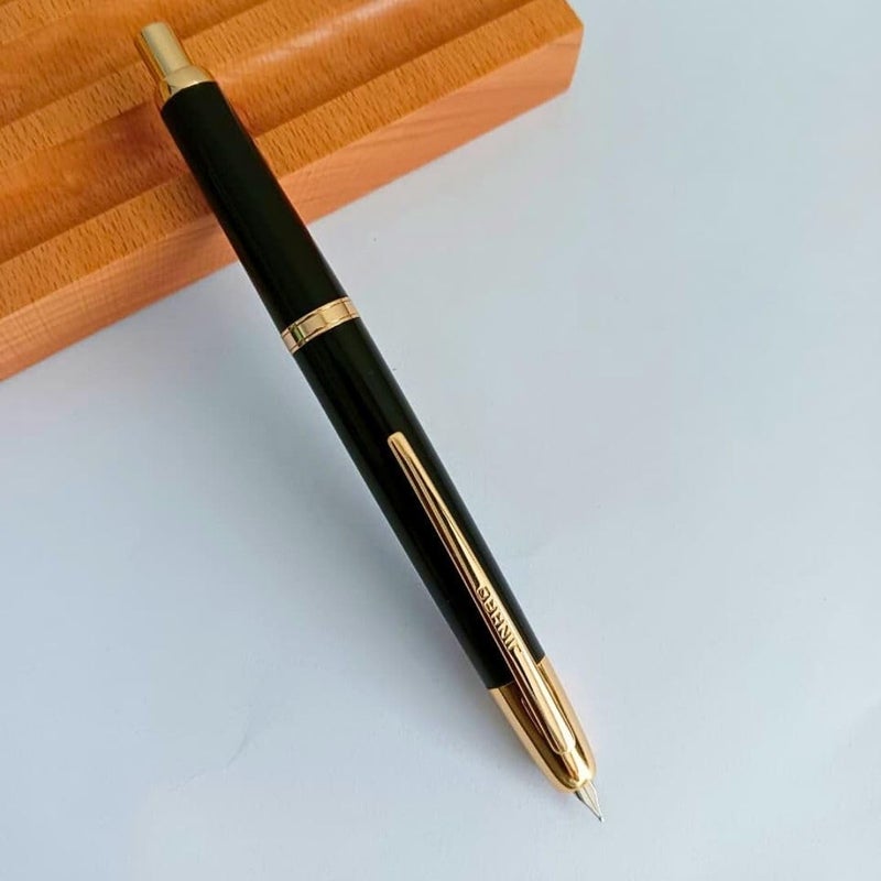 Goldleaf Jinhao 20 Press Retractable Fountain Pen – Fine Nib with Converter – Plastic Body & Metal Clip – Multiple Colors – Smooth Writing Daily Pen (No Ink Included) (Piano Black (Gold Clip)) - Image 2
