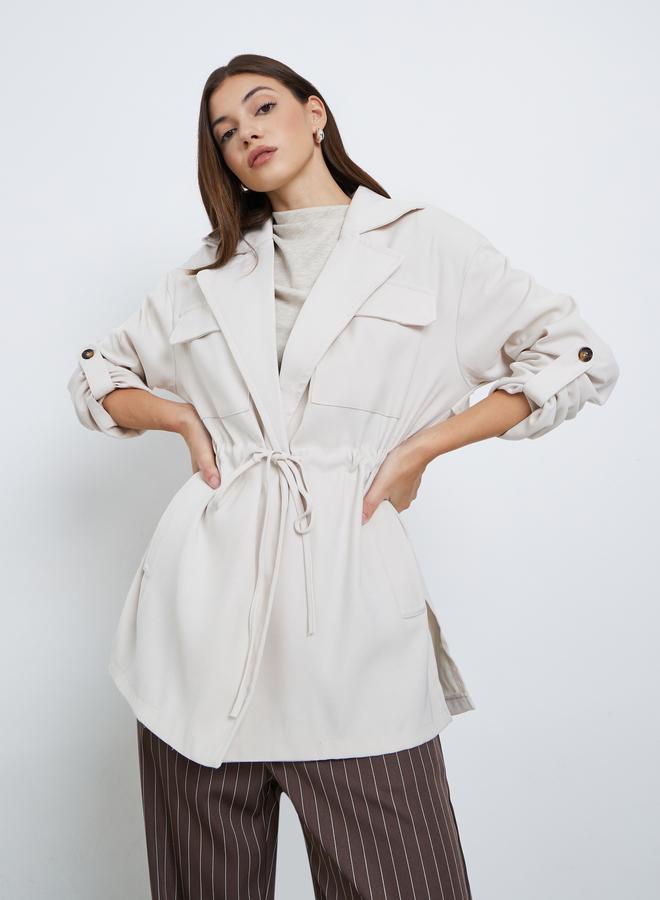Styli Cream Longline Utility Jacket - Image 1