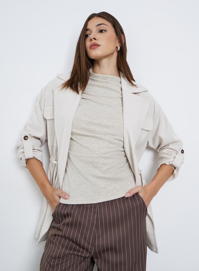 Styli Cream Longline Utility Jacket - Image 3
