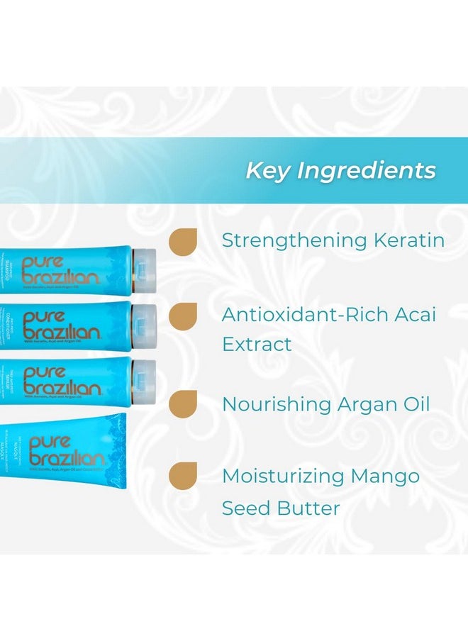 Pure Brazilian Pure Brazilian - 4 Piece Essential Home Care Kit - Anti Frizz Serum, Shampoo, Conditioner, And Deep Conditioning Masque- With Keratin, Argan Oil, And Acai  - Image 3