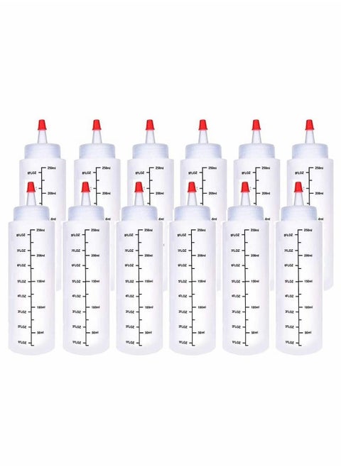 Condiment Squeeze Bottles, 12 Pack 240 ML Plastic Squeeze Bottles With Red Tip Cap Tie Dye Bottles Empty Paint Squeeze Bottle For Ketchup, BBQ, Sauces, Syrup, Condiments, Dressings, Arts