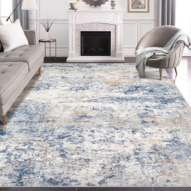 DMOYEST Area Rug Living Room Rugs - 8x10 Abstract Large Soft Indoor Washable Rug Neutral Modern Low Pile Carpet for Bedroom Dining Room Farmhouse Home Office - Blue - Image 2
