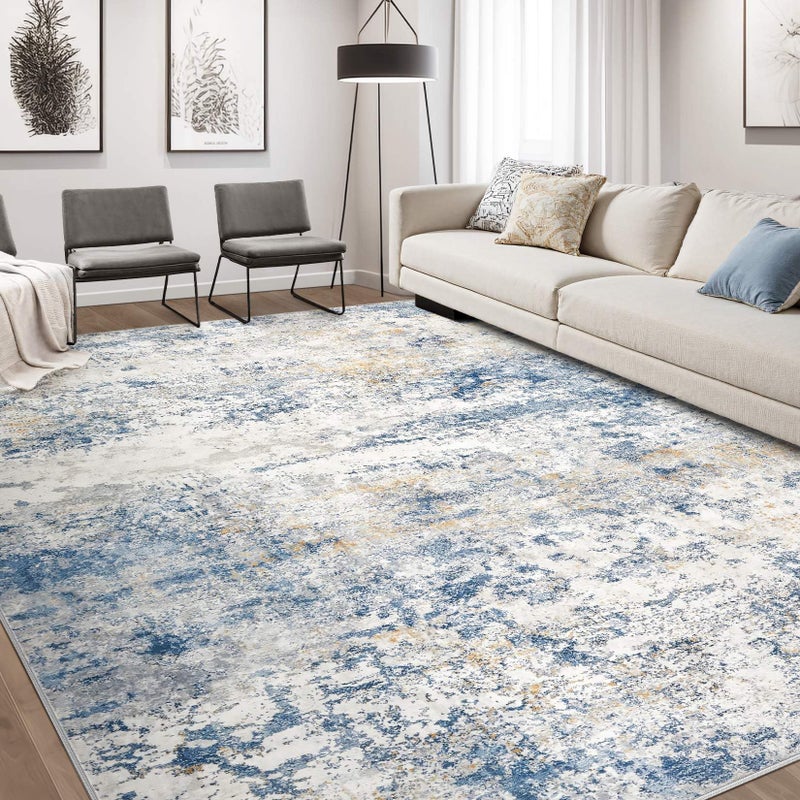 DMOYEST Area Rug Living Room Rugs - 8x10 Abstract Large Soft Indoor Washable Rug Neutral Modern Low Pile Carpet for Bedroom Dining Room Farmhouse Home Office - Blue - Image 1