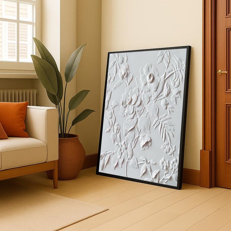 ماركتنا لوحة جداربة قماشية مطبوعة بتصميم اللوحة الجبسية مع برواز مجوف مقاس (40×60) قطعة واحدة - Image 3