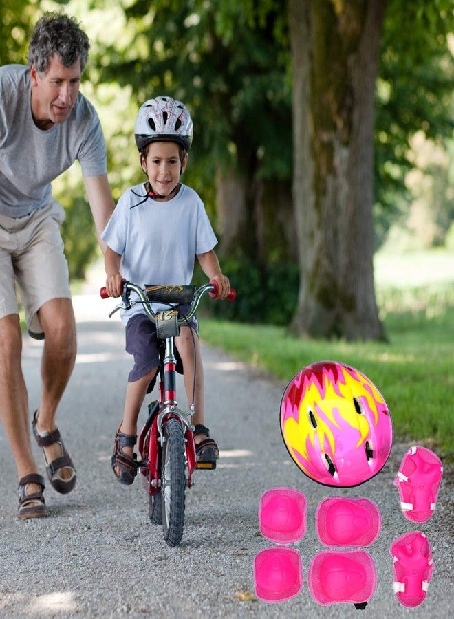 EMUKOEP 7pcs Kids Protective Gear with Adjustable Helmet Knee Pads Elbow Pads Wrist Pads for Roller Skates (Pink) - Image 5