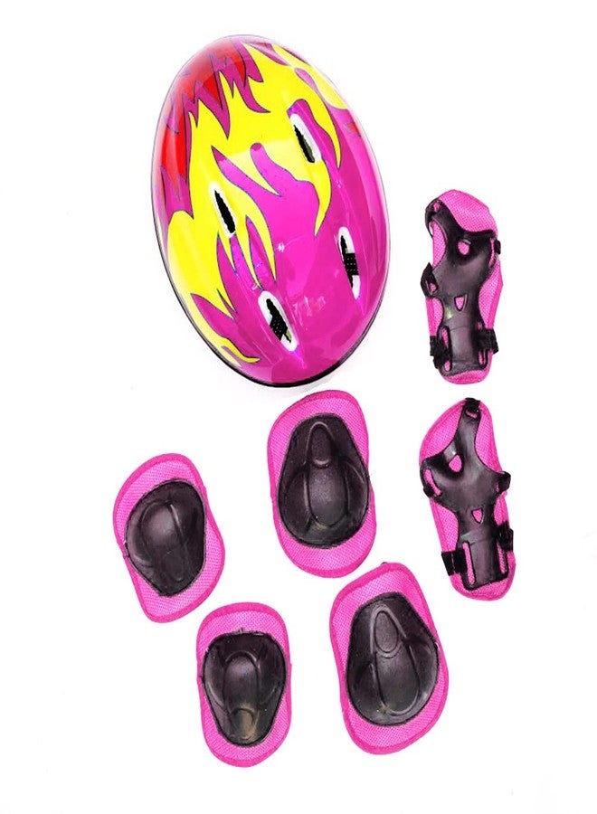 EMUKOEP 7pcs Kids Protective Gear with Adjustable Helmet Knee Pads Elbow Pads Wrist Pads for Roller Skates (Pink) - Image 1