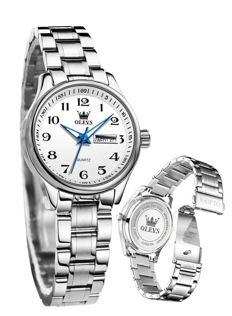OLEVS Women's Watch Stainless Steel Waterproof Analog Large Easy-to-Read Date Ladies Watch - Image 2