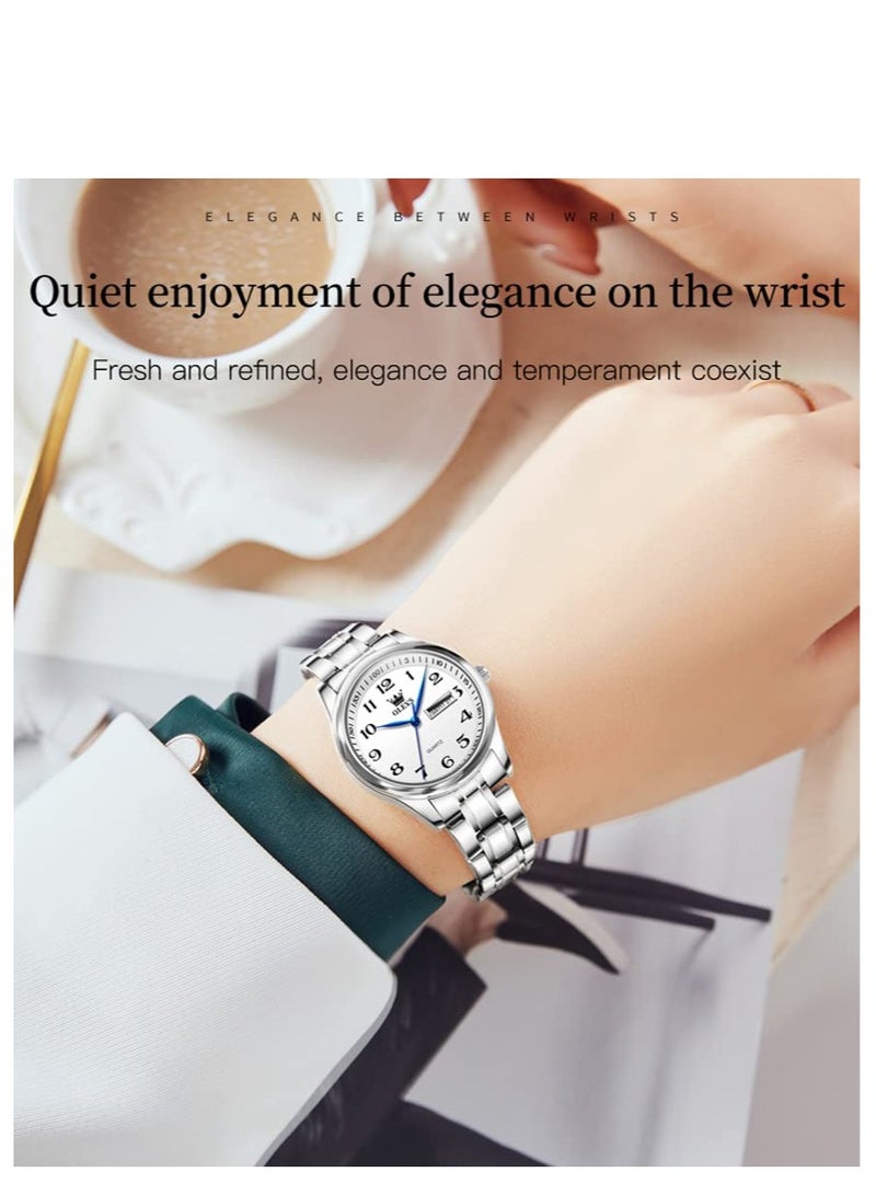 OLEVS Women's Watch Stainless Steel Waterproof Analog Large Easy-to-Read Date Ladies Watch - Image 4