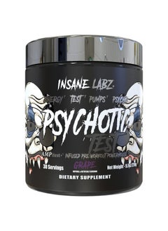 Insane Labz Psychotic Test, High Stim Testosterone Energy and Pump Boosting Pre-Workout Powder with DMAE Bitartrate, D Aspartic Acid, Creatine HCL and Glycerol Monostearate, 30 Servings, Grape