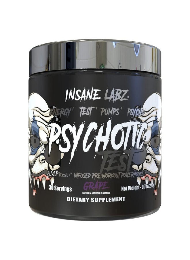 Insane labz - Insane Labz Psychotic Test, High Stim Testosterone Energy and Pump Boosting Pre-Workout Powder with DMAE Bitartrate, D Aspartic Acid, Creatine HCL and Glycerol Monostearate, 30 Servings, Grape - Image 1