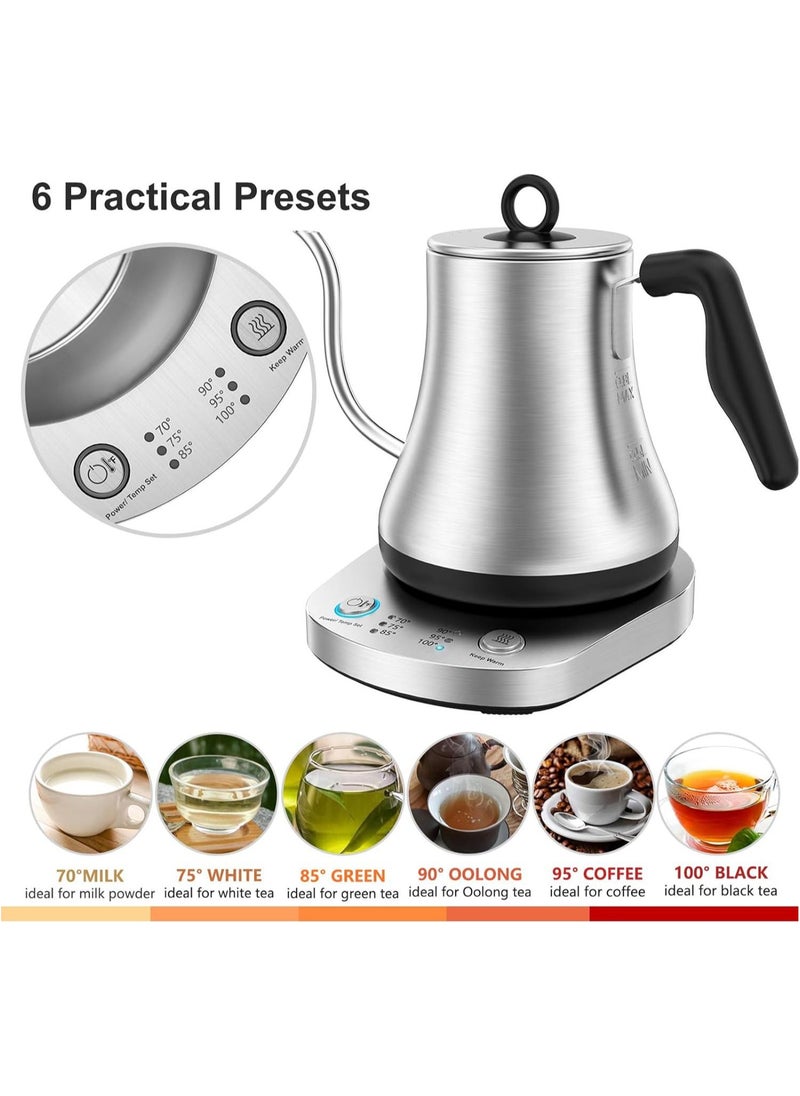 SINCHER Electric Gooseneck Coffee Kettle with Temperature Control - 0.8L Stainless Steel Tea & Coffee Pot - 1000W Fast Heating, Auto Shut-Off Protection  - Image 5