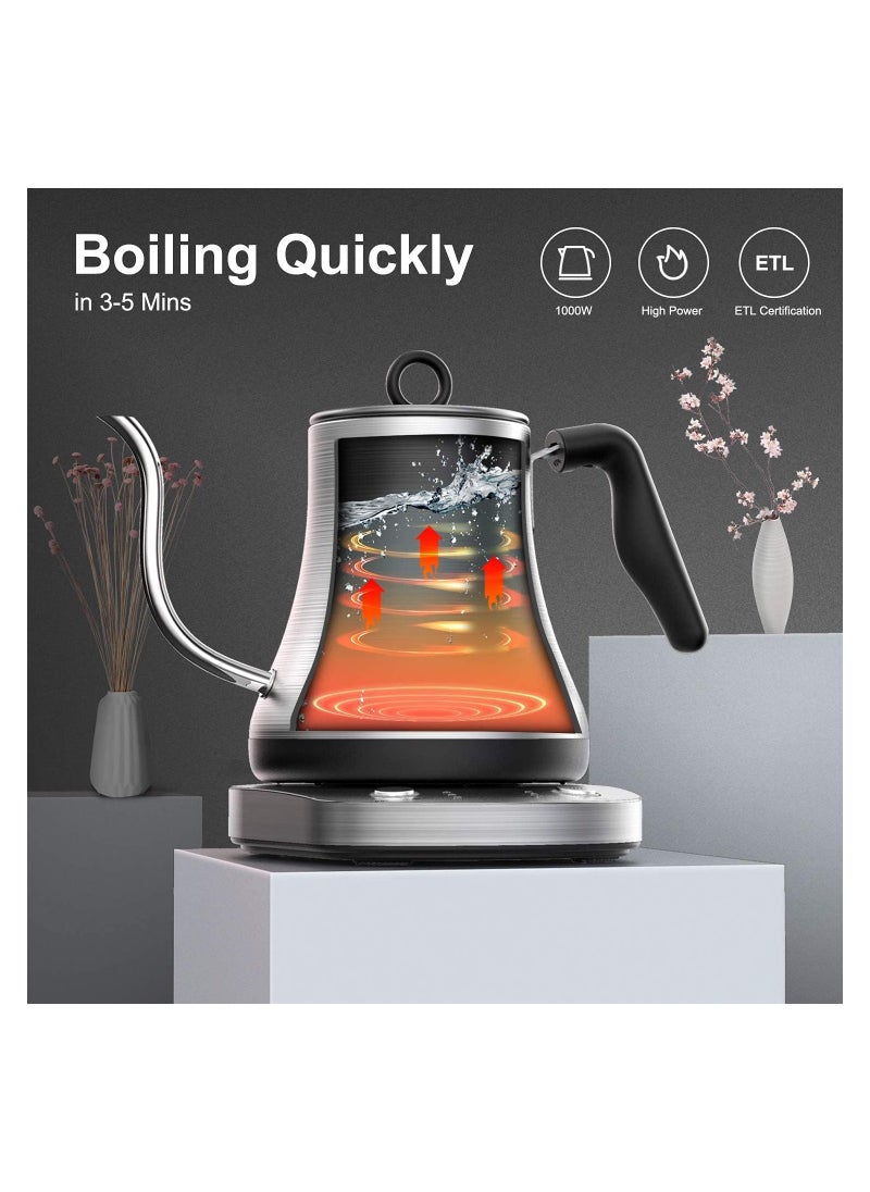 SINCHER Electric Gooseneck Coffee Kettle with Temperature Control - 0.8L Stainless Steel Tea & Coffee Pot - 1000W Fast Heating, Auto Shut-Off Protection  - Image 4