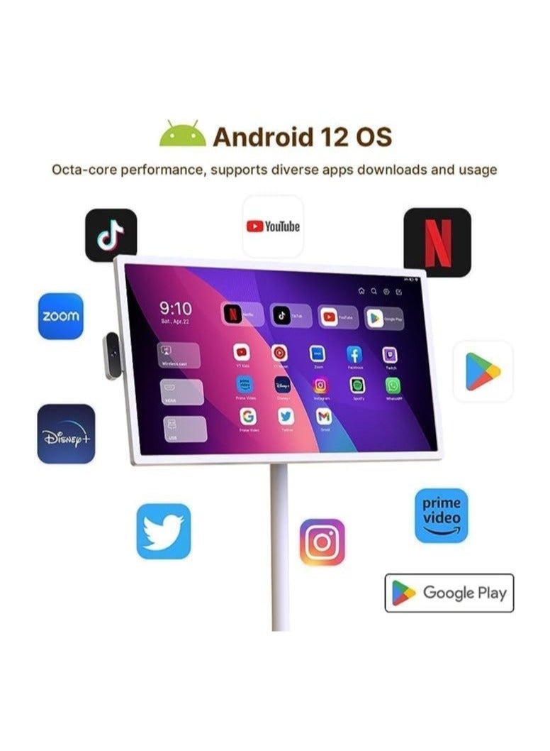 Smart screen portable 24-inch Andriod Display with 10-Point Multi-Touch 6GB RAM 128G HDMI/USB FHD Screen 1920p, Webcam with Build-in Camera, 7-8 Hours, Remote Control and Long Battery Life All-in-One Touch Screen for Home, Office, and Conference Use with Integrated Android & Camera Portable Long Battery