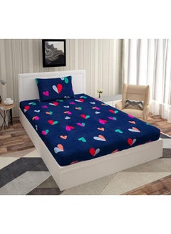 URBAN MAGIC Hearts Printed Dark Blue Single Bedsheet with 1 Pillow Cover
