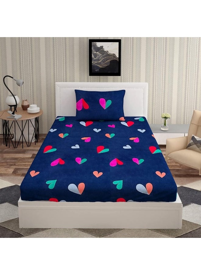Urban Magic - URBAN MAGIC Hearts Printed Dark Blue Single Bedsheet with 1 Pillow Cover - Image 1