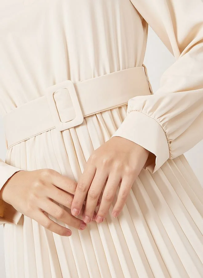 Styli Pleated Belted Dress