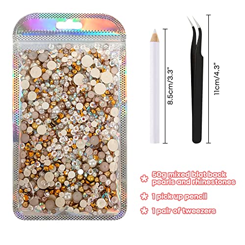ASTARON 50g Mix Flatback Rhinestones Half Pearls for Craft Mixed Size 3mm-10mm Flat Back Rhinestones for Crafts Flatback Pearls for DIY Tumblers Mugs Nail Art Shoes Clothes (Champagne Gold Series) - Image 2