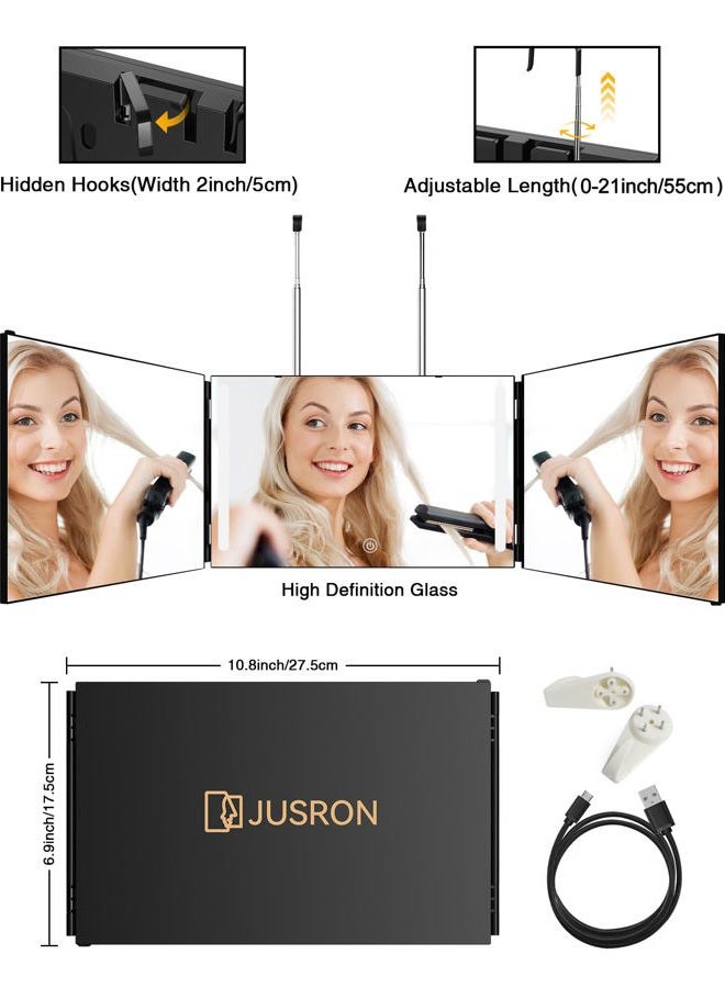 JUSRON 360 Viewing Angle Self Hair Cutting Mirror, Clear Anti-Fog HD Glass, USB Rechargeable, Easy to Use, Height Adjustable, Portable, Good Choice for Gifts - Image 4