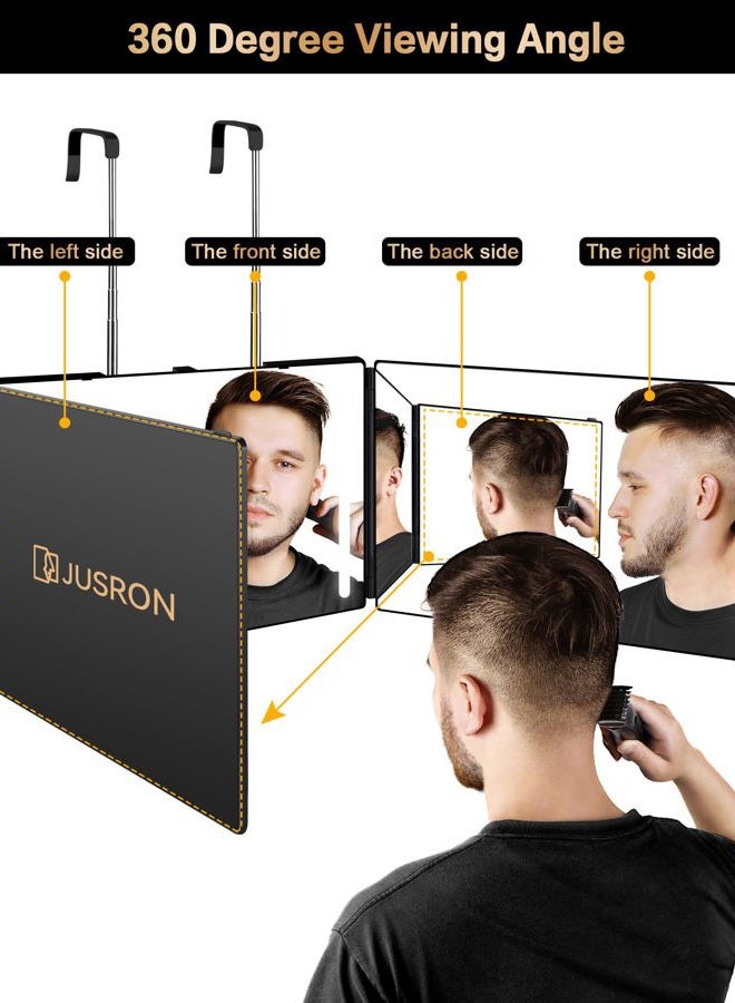 JUSRON 360 Viewing Angle Self Hair Cutting Mirror, Clear Anti-Fog HD Glass, USB Rechargeable, Easy to Use, Height Adjustable, Portable, Good Choice for Gifts - Image 2