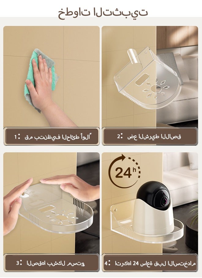جي آر كيه سي طقم رفوف حائطية عائمة من الأكريليك 3 قطع لكاميرات الأمان، أجهزة مراقبة الأطفال، مكبرات الصوت وأكثر - فتحة كابل كبيرة في الأسفل، خيارات تركيب بدون حفر وتركيب بالحفر (أبيض شفاف)  - Image 4